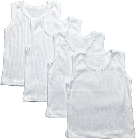 Baby Boy's Sleeveless Tank Top Undershirts, 100% Cotton, Crew Neck, Casual Style, 4 Pack, Infant-Toddler in Kuwait