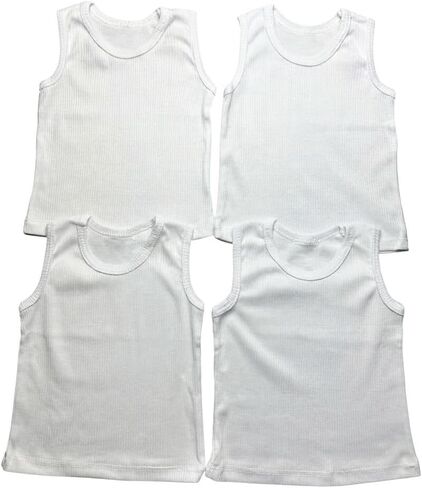 Baby Boy's Sleeveless Tank Top Undershirts, 100% Cotton, Crew Neck, Casual Style, 4 Pack, Infant-Toddler in Kuwait