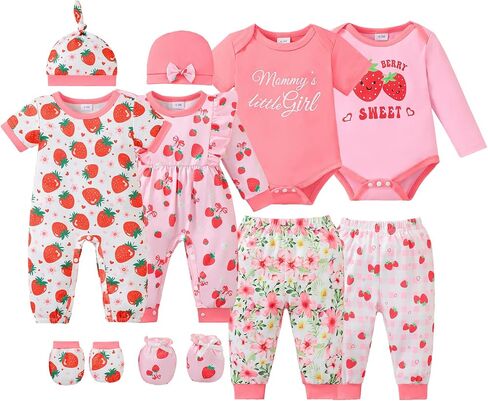 NZRVAWS Baby Girl Clothes Preemie Newborn Layette Essential Outfits Gift Infant Bodysuits Pants 12 Pieces 0-12 Months in Kuwait