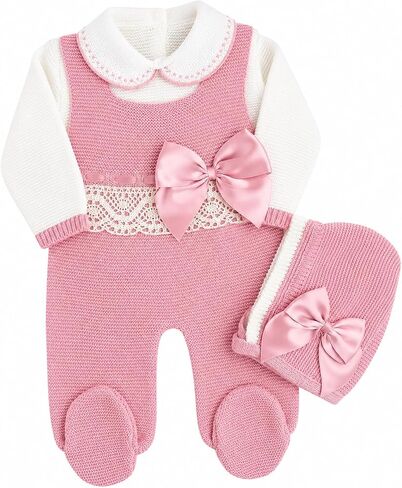 Knit Newborn Girl Old Pink Cotton Cloth Set, cotton Coming Home Infant Knit Outfit 3 pieces in Kuwait