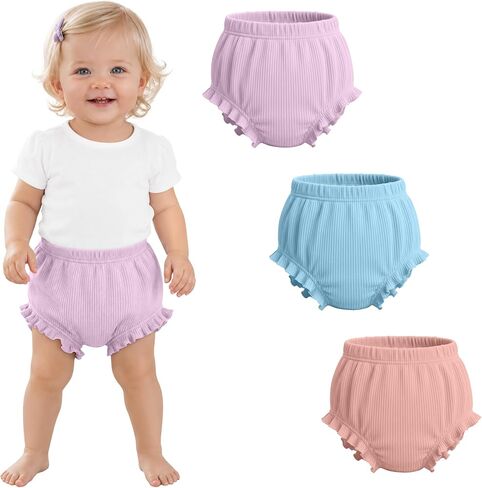Yooo's Vivi 3 Pack Baby Ribbed Bloomers 6M-4T | Newborn Diaper Covers, Toddler Girls Boys, Cotton, Soft, Loose, Cute, Underwear Shorts in Kuwait