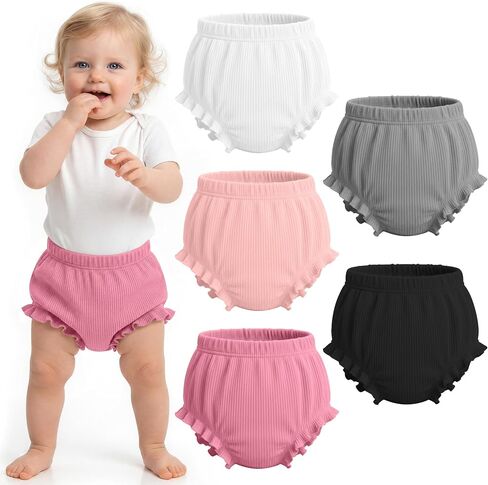 Yooo's Vivi 5 Pack Baby Girls Bloomers Cotton Ruffle Diaper Covers for Toddler Girls Under Dress Shorts Baby Summer Underwear in Kuwait