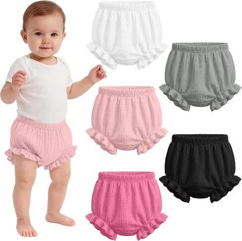 5 Pack Bloomers for Baby or Toddler Girls | Diaper Covers, 100% Cotton Fabric, Comfy Newborn Shorts, Cute Underwear, 6 Month-4T in Kuwait