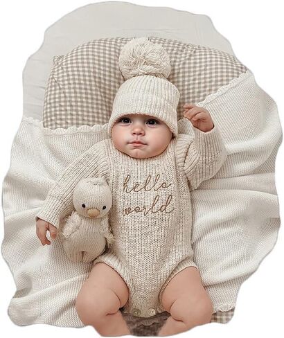 Ylsteed Infant Baby Sweater Romper Baby Girl Boy Knitted Pullover Fall Winter Clothes Baby Boy Girl Outfit Embroidery Clothes in Kuwait