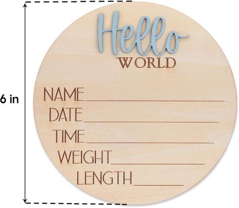 Hello World Wooden Baby Birth Announcement Sign, Newborn Name Date Time Weight Length Board, Neutral Nursery Decor Photo Prop Keepsake (Blue) in Kuwait