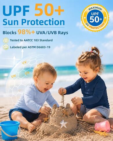 6M-5T 3-Pack Baby Toddler Rash Guard Swim Shirts UPF 50+ Boys Girls | Quick-dry 4-way stretch UV sun protection tops; moisture-wicking tagless comfort for beach, pool, splash pad and summer play in Kuwait