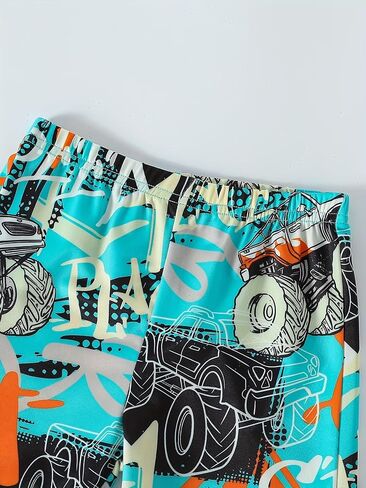 Toddler Boys 2 Piece Swimsuit, Cartoon Excavator Print Trendy Cute Bathing Suit for Little Kids Boys Swimwear in Kuwait