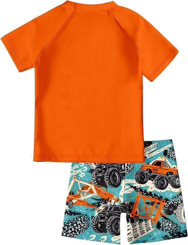 Toddler Boys 2 Piece Swimsuit, Cartoon Excavator Print Trendy Cute Bathing Suit for Little Kids Boys Swimwear in Kuwait