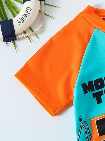 Toddler Boys 2 Piece Swimsuit, Cartoon Excavator Print Trendy Cute Bathing Suit for Little Kids Boys Swimwear in Kuwait