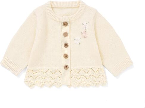 Avibae Baby Toddler Organic Cotton Cardigan, Exquisite Flower Pattern, Long-Sleeve Knit Clothes for Baby Girls in Kuwait