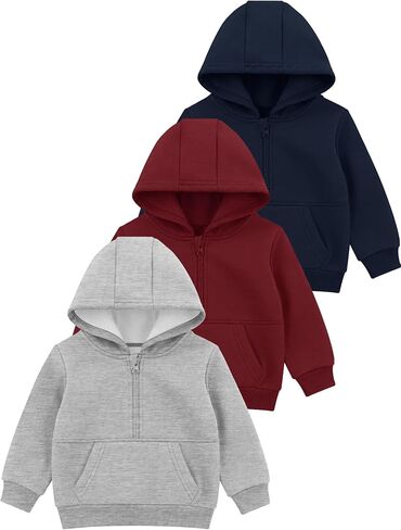Cooraby 3 Pack Baby and Toddler Boys Half Zip Cotton Fleece Hoodie Sweatshirt Solid Pullover with Pocket for Fall Winter in Kuwait