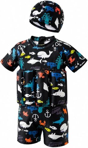 DivingBirds Toddler Floatie Swimsuit with Hat for Boys Girls, Floating Swim Suit with Built-in Floatation, 1-6Y in Kuwait
