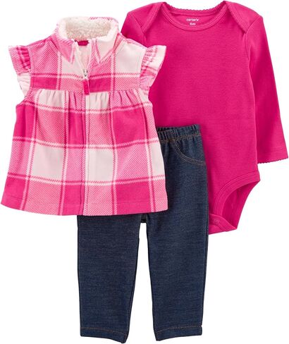 Carter's Baby Girls' 3 Piece Vest Little Jacket Set (pink Multi Plaid, 3 Months) in Kuwait