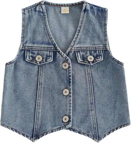 Toddler Baby Girl Denim Vest Kid Infant Vintage Sleeveless Jean Jacket Open Front Button Up Waistcoat Cardigan Outwear in Kuwait