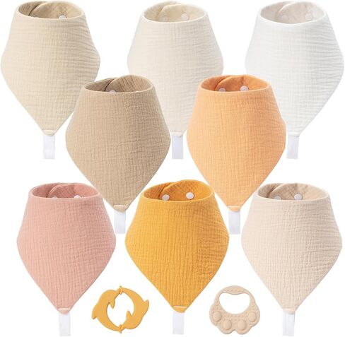8-Pack Muslin Baby Bibs, 100% Cotton Super Absorbent Baby Bandana Drool Bibs for Drooling & Feeding in Kuwait