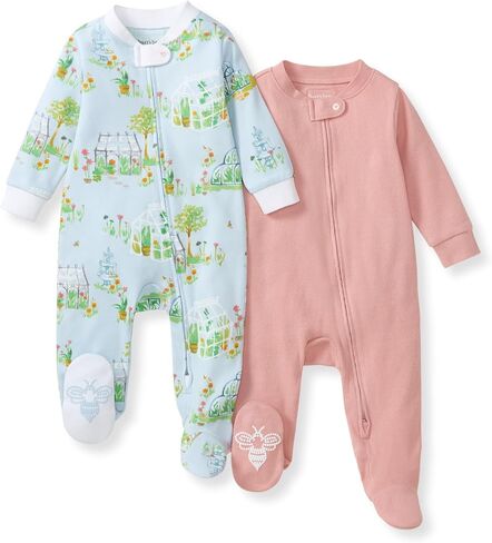 Burt's Bees Baby Girls' Organic Cotton, Sleep and Play Footed Pajamas | Easy zip front PJs feature a 2-way zipper to ensure newborns have a restful nights sleep in Kuwait