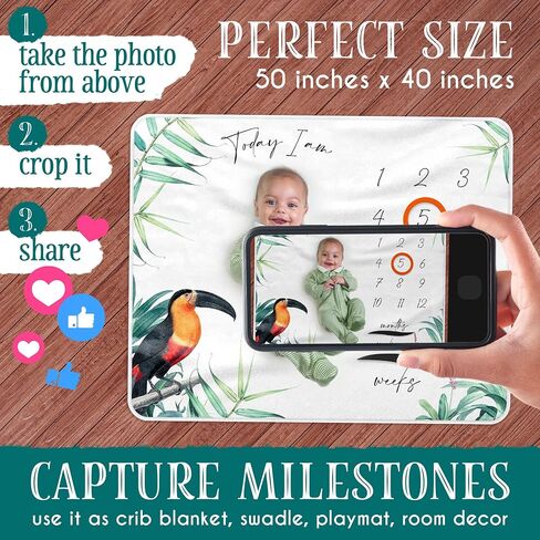 Baby Milestone Blanket for Boys & Gilrs, 40x50 inch Soft Fleece Monthly Milestone Blanket with 2 Markers & Green Ribbon in Kuwait
