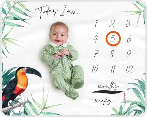 Baby Milestone Blanket for Boys & Gilrs, 40x50 inch Soft Fleece Monthly Milestone Blanket with 2 Markers & Green Ribbon in Kuwait