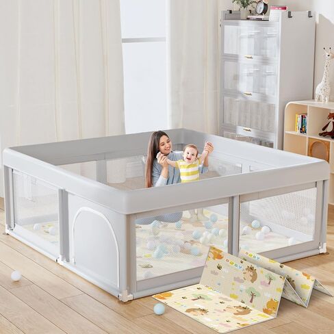 Hiaksedt Baby Playpen 50x50 Inch, Play Pens for Babies and Toddlers Baby Fence Play Yards for Indoor & Outdoor with Breathable Mesh Anti-Fall Playpen in Kuwait