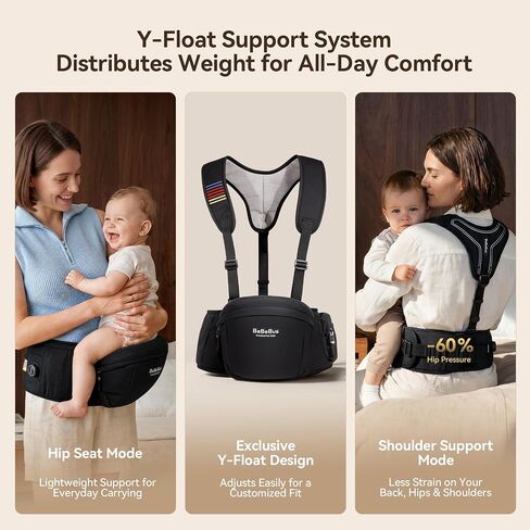 Hip Seat Baby Carrier with Y-Float Straps, Fits Newborn to 44 lbs in Kuwait