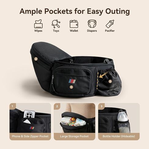 Hip Seat Baby Carrier with Y-Float Straps, Fits Newborn to 44 lbs in Kuwait