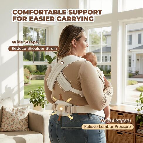 Tivellary Plus-Size Baby Carrier with Lumbar Support | Extended Shoulder & Waist Straps, Fits Waist Up to 68", Linen-Touch, Ergonomic M Position, Newborn to Toddler (7–44 lbs) in Kuwait