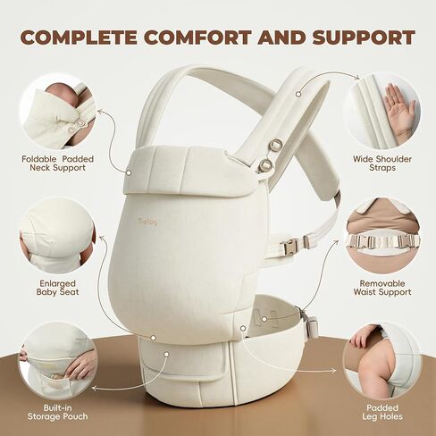 Tivellary Plus-Size Baby Carrier with Lumbar Support | Extended Shoulder & Waist Straps, Fits Waist Up to 68", Linen-Touch, Ergonomic M Position, Newborn to Toddler (7–44 lbs) in Kuwait