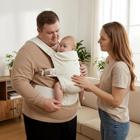 Tivellary Plus-Size Baby Carrier with Lumbar Support | Extended Shoulder & Waist Straps, Fits Waist Up to 68", Linen-Touch, Ergonomic M Position, Newborn to Toddler (7–44 lbs) in Kuwait