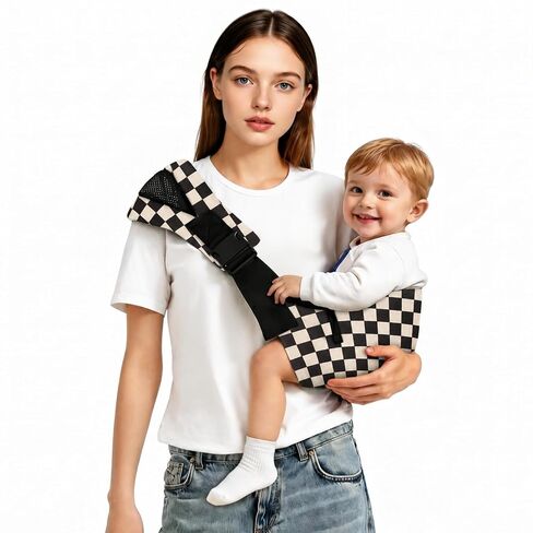 Baby Sling Carrier,Premium Cotton Linen Baby Sling,Adjustable Baby Carrier for 10-35 lbs,Portable and Lightweight(EbonyCheck) in Kuwait
