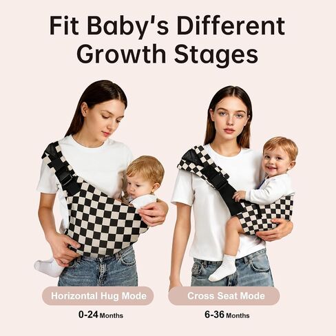 Baby Sling Carrier,Premium Cotton Linen Baby Sling,Adjustable Baby Carrier for 10-35 lbs,Portable and Lightweight(EbonyCheck) in Kuwait