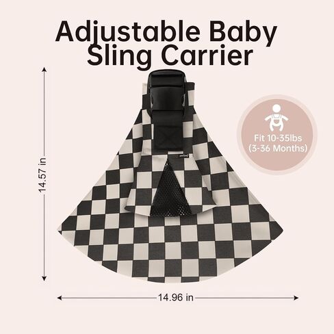 Baby Sling Carrier,Premium Cotton Linen Baby Sling,Adjustable Baby Carrier for 10-35 lbs,Portable and Lightweight(EbonyCheck) in Kuwait