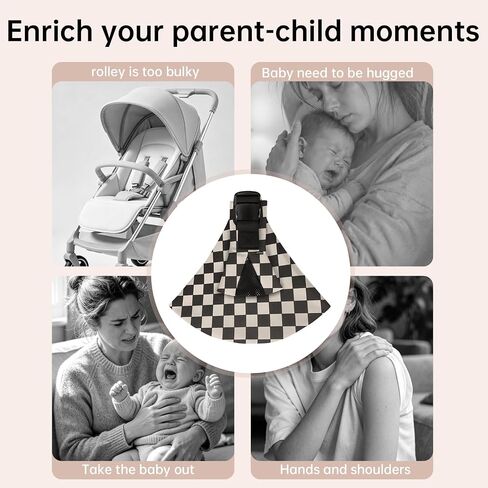 Baby Sling Carrier,Premium Cotton Linen Baby Sling,Adjustable Baby Carrier for 10-35 lbs,Portable and Lightweight(EbonyCheck) in Kuwait