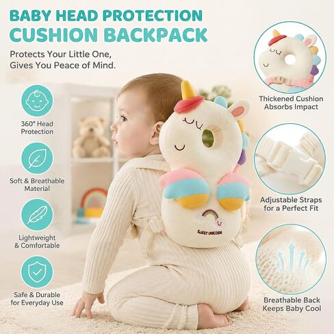PandaEar Baby Head Protector Backpack Unicorn for Walking Crawling | Soft baby head protector backpack cushions little falls during crawling and early walking for everyday confidence. in Saudi Arabia
