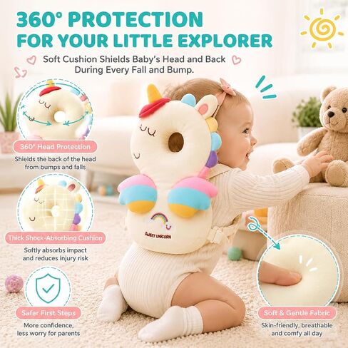 PandaEar Baby Head Protector Backpack Unicorn for Walking Crawling | Soft baby head protector backpack cushions little falls during crawling and early walking for everyday confidence. in Saudi Arabia