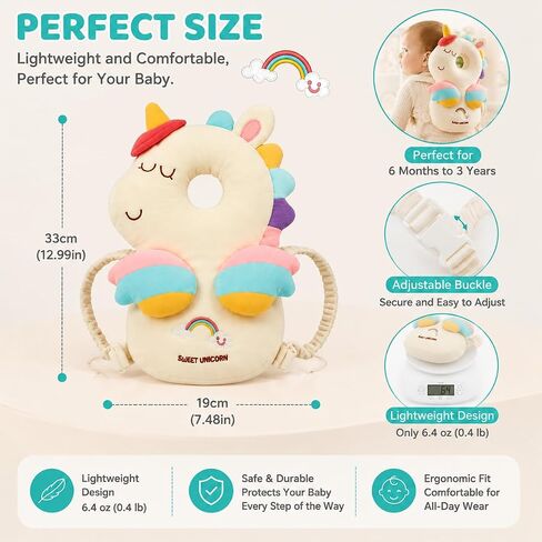 PandaEar Baby Head Protector Backpack Unicorn for Walking Crawling | Soft baby head protector backpack cushions little falls during crawling and early walking for everyday confidence. in Saudi Arabia