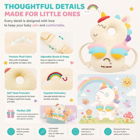 PandaEar Baby Head Protector Backpack Unicorn for Walking Crawling | Soft baby head protector backpack cushions little falls during crawling and early walking for everyday confidence. in Saudi Arabia