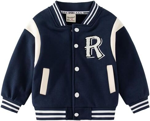 Meufam Toddler Baby Boys Baseball Jacket Coat Long Sleeve Button Down Bomber Varsity Letterman Embroidery Outwear Coat in Kuwait