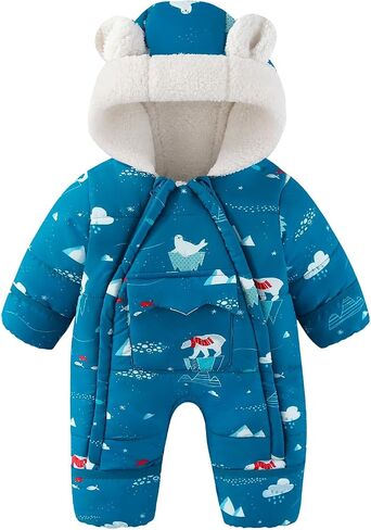 WYTbaby Baby Winter Snowsuit for Boys Girls Fold-Over | Water-Resistant Windproof Warm Fleece Lined with Bear Ears Double Zipper in Kuwait