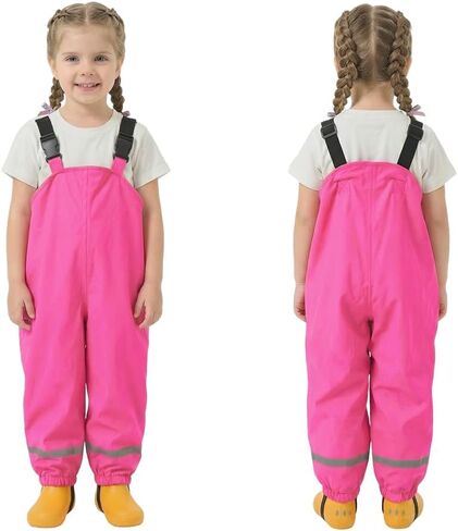 Toddler Waterproof Rain Bib Pants, Kids Rain Pants Boys Girls Rain Trousers Lightweight Mud Pants Rainwear in Kuwait