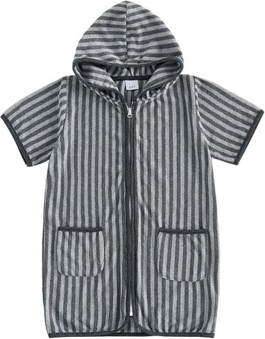 Boys Girls Hooded Terry Coverups One Piece Swimsuits Beach Zip Up Short Sleeve Striped Swim Cover Up Swimwear in Kuwait