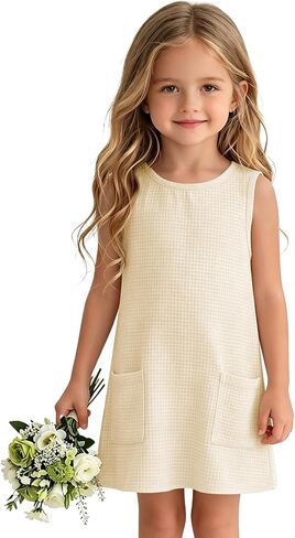 CharmWM Toddler Girls Swim Coverups Sleeveless Baby Summer Beachwear Dress with Pockets Cute Waffle Vacation Bathing Suit in Kuwait