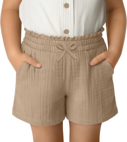 Toddler Girls' Cotton Shorts 18M-5T Infant Paperbag Baby Summer Casual Pull on Kids Bow Tie Shorts with Pockets in Kuwait
