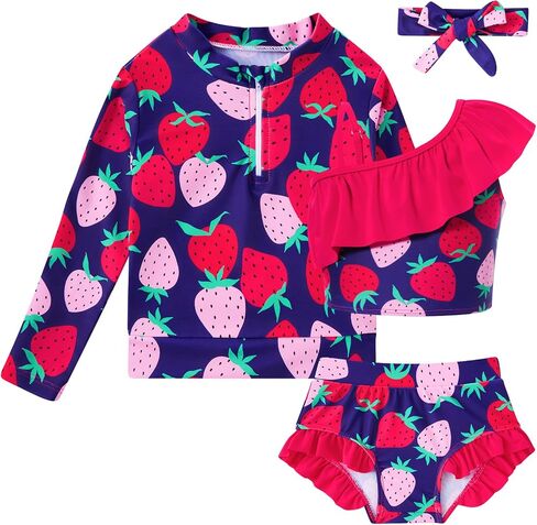 Funnycokid Baby Toddler Girls Swimsuit 4 Piece Bathing Suit Long Sleeve Rash Guard Sets 12 Months-7 Years in Kuwait