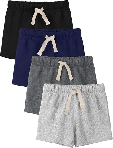 4 Pack Toddler Boy Cotton Shorts French Terry Boys Shorts Pull On Summer Casual Elastic Waist with Drawstring in Kuwait