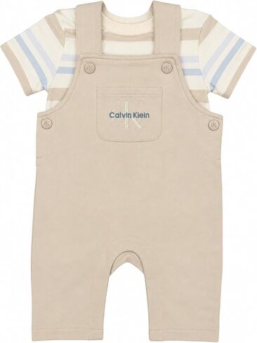 Calvin Klein Baby Boys' Bodysuit and Overalls, 2-Piece Set | Calvin Klein Overalls and Body Suit set, comfy for any weather and any occasion in Kuwait