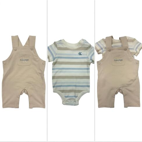 Calvin Klein Baby Boys' Bodysuit and Overalls, 2-Piece Set | Calvin Klein Overalls and Body Suit set, comfy for any weather and any occasion in Kuwait