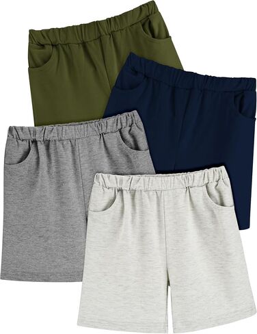Toddler Boys' Shorts 4 Pack, Quick-Dry Pull-On Shorts with Pockets Elastic Waistband in Kuwait