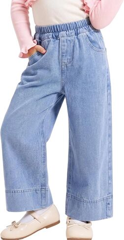 Miipat Toddler Girls Wide Leg Jeans Elastic Waist Baggy Jeans Y2K Denim Pants with Pockets in Saudi Arabia