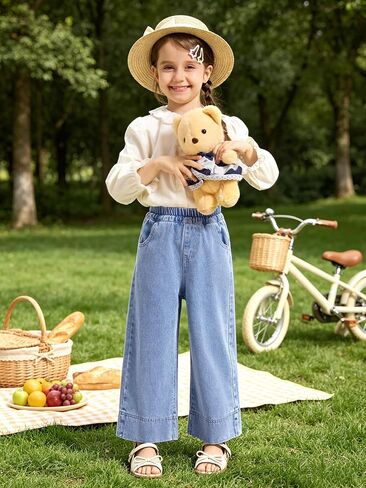 Miipat Toddler Girls Wide Leg Jeans Elastic Waist Baggy Jeans Y2K Denim Pants with Pockets in Saudi Arabia