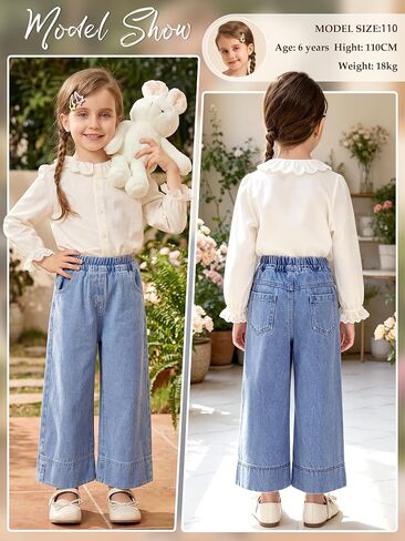 Miipat Toddler Girls Wide Leg Jeans Elastic Waist Baggy Jeans Y2K Denim Pants with Pockets in Saudi Arabia